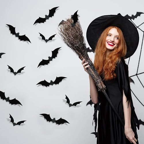 Halloween Decorations Scary Bat Wall Stickers Decor Supply Black Bats Wall Wall Decor for Fireplace Ceiling Kitchen Bedroom Living Room Décor 60 Pcs Bat Wall Stickers Decals Halloween Party Supplies
