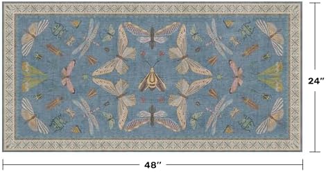 Dusty Blue Bathroom Rug 2x4 - Aqua Blue Rug for Entryway Indoor Entrance, Kitchen Floor, Washable Low Pile Stain & Fade