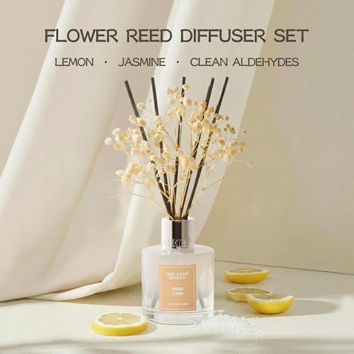 Airkeep Reed Diffuser Set,3.38 fl oz (100 ml) - Fresh Linen Oil Diffusers with 8 Reed Sticks, Home Fragrance Reed