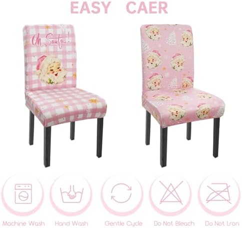 Christmas Chair Cover Set of 6 Santa Snowflake Winter Dining Room Slipcovers Stretch Parsons Chair Seat Protectors Xmas Tree Holiday Decor-6PCS