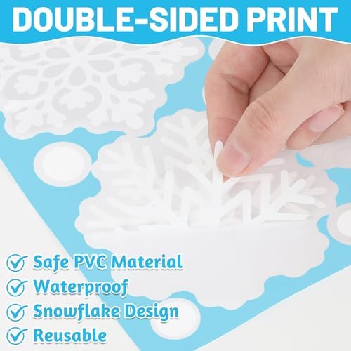 116PCS Christmas Decorations, 9 Sheets Christmas Window Clings, Snowflake Window Clings Decals, Double Sided Xmas Snowflake Decal Stickers for Winter Holiday Home Indoor Decorations Decor Supplies