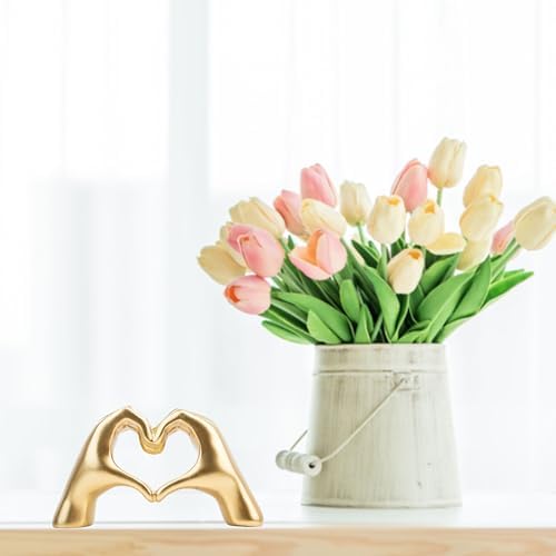 Small Heart Hands Sculpture Decor for Living Room Bedroom Bookshelf Coffe Table and Office Display, Love Finger Statue
