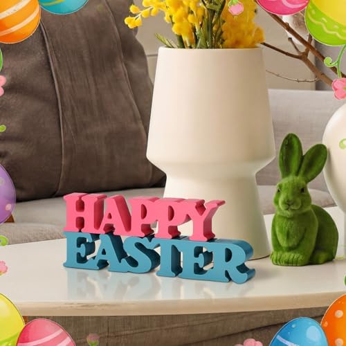 Yalikop Pastel Easter Table Decorations Happy Easter Sign for Home Wooden Sign Blocks Indoor Home Decorative Signage for Tables Office Wall Shelf Desk Shelf Mantel Farmhouse