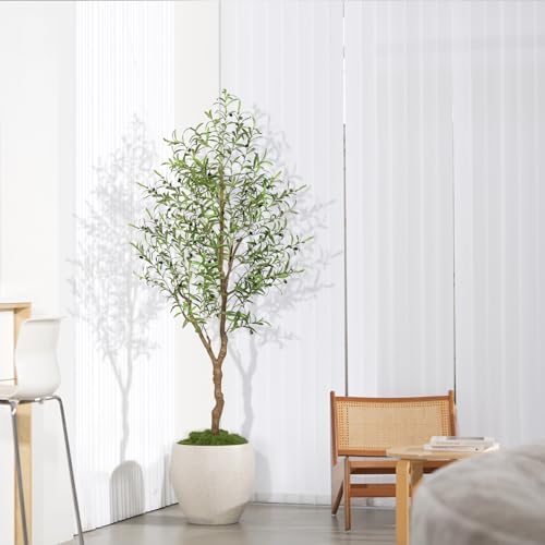 FEELEAD 6FT Faux Olive Tree with Natural Textured Trunk & Lifelike Leaves