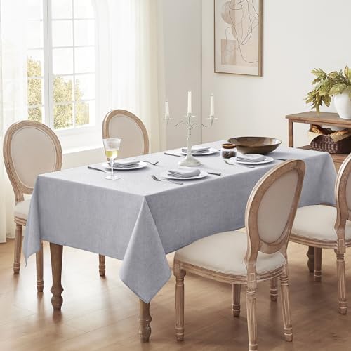 Softalker Small Outdoor Tablecloths Rectangle 70 x 52 Inch Grey Linen Textured Table cloth Stain and Wrinkle Resistant Table Cover for Spring,Easter,Summer,Party,Garden,Coffee Farmhouse Decor Tabletop