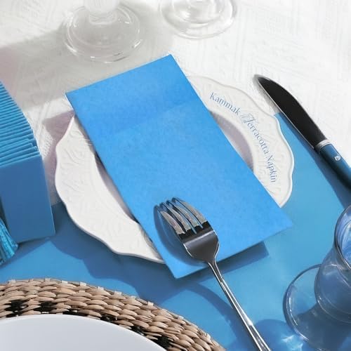 KAMMAK Napkins Disposbale 100 Pack Sky Blue Cloth like Paper Dinner Napkins with Pocket Folded Wedding Napkin Guest Hand Towels for Party Reception, Bathroom, Kitchen, Restaurants (16.5 x 16.5 inch)