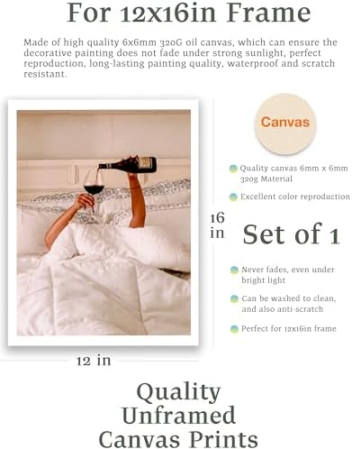 EcoHest 12x16 in Woman Drinking Wine in Bed Canvas Art