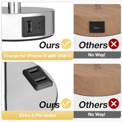 Fenmzee Pink Bedside Lamp for Bedroom, Dimmable Touch, USB A+C, AC Outlet