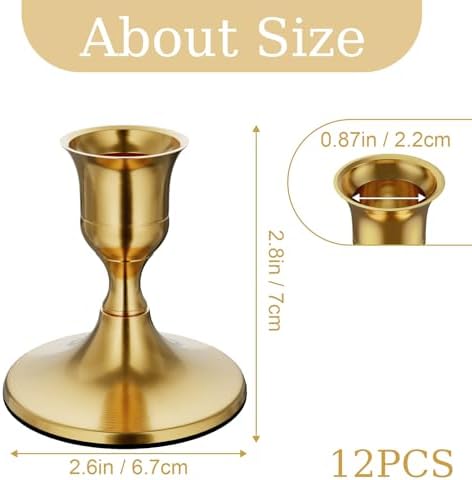 zeochyni 12 Pcs Brass Gold Taper Candle Holders Bulk for Wedding, Party