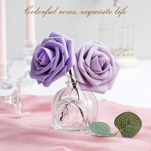 BLEUM CADE 36Pcs Artificial Flowers Fake Foam Roses with Stems for Wedding
