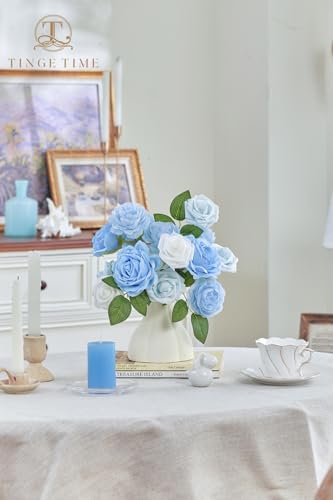 TINGE TIME 23pcs Artificial Wedding Flower Combo, Rose Peony Light Blue
