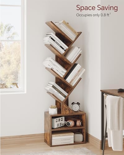 SUNMORY 6 Tier Tree Bookshelf, Tall Small Bookcase with Storage Cabinet