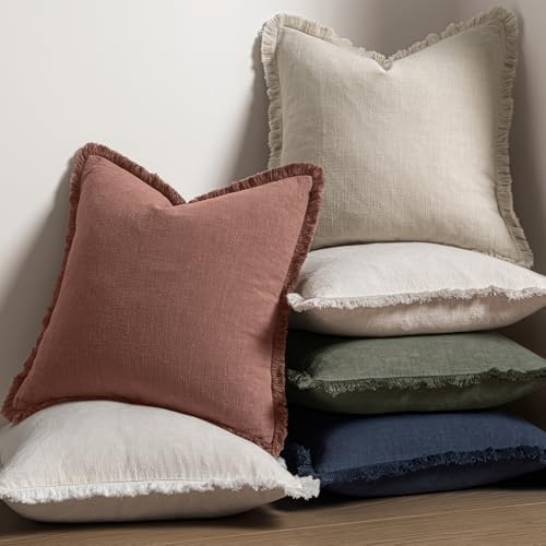 MIULEE Linen Fringe Decorative Fall Throw Pillow Covers Autumn Glaze 18x18