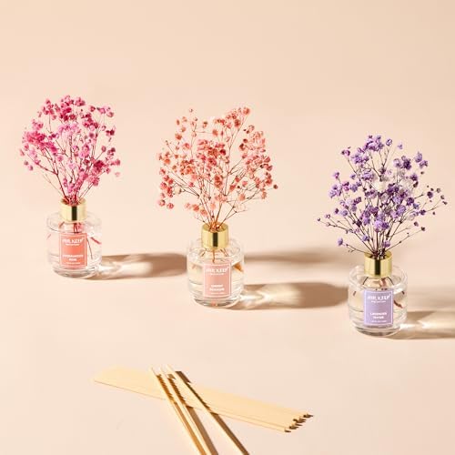 Airkeep Reed Diffuser Set of 3, Lavender Thyme Sandalwood Rose Cherry Blossom Oil Reed Diffusers for Bedroom Living