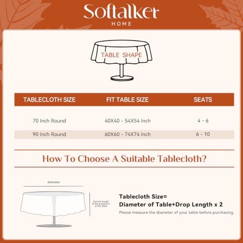 Softalker Fall Jacquard Round Tablecloth, 70 Inch Burnt Orange