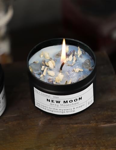 NEW Moon Handmade Candle, New Beginnings, Ritual Energy Gift, Intention De-Stress Good Fortune, Success Protection