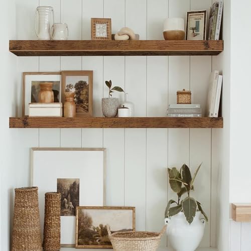 QEEIG Long Floating Shelves for Wall (Brown, Set of 2, 31.5")