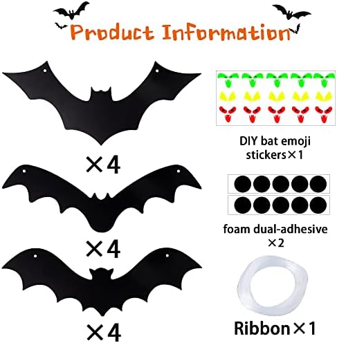 YUJUN Halloween Hanging Bats for 12PCS 3D Halloween Yard Outdoor Decoration