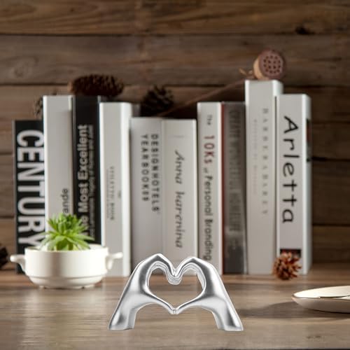 Small Heart Hands Sculpture Decor for Living Room Bedroom Bookshelf Coffe Table and Office Display, Love Finger Statue
