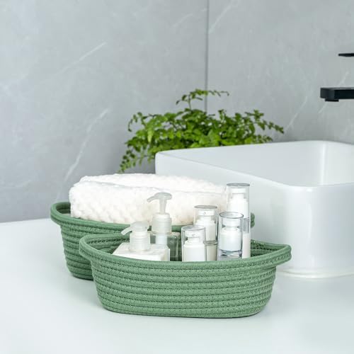 Small Cotton Rope Storage Basket Set 5 / Green