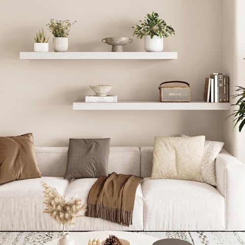 Fixwal Floating Wall Shelves for Decor (White, Set of 2, 35.4Inch)