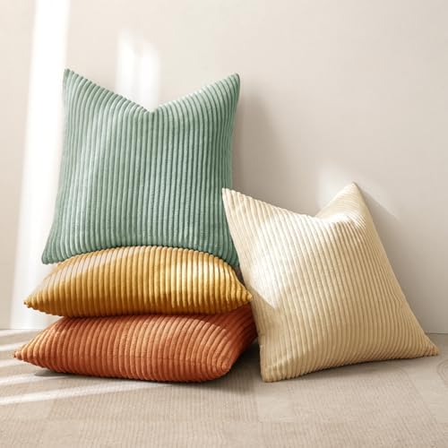 MIULEE Soft Corduroy Decorative Throw Pillow Covers Orange Teal 18x18