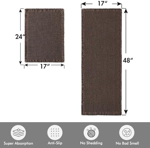 MIULEE Set of 2 Waffle Bathroom Rugs Chocolate Bath Mat 17"x24"+17"x48"