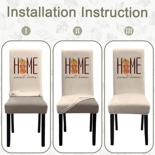 4 Pcs Fall Chair Covers for Dining Room, Thanksgiving Stretch Removable Dining Chair Cover Set of 4, Autumn Pumpkin Chair Slipcovers Seat Protector for Fall Restaurant Decor