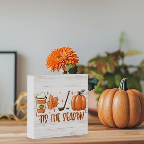 Tis the Season Fall Decorations for Home Fall Pumpkin Kitchen Decor Autumn Golf Decorations for Table Farmhouse Autumn Holiday Decor 5 x 5 inches (Tub 2606)