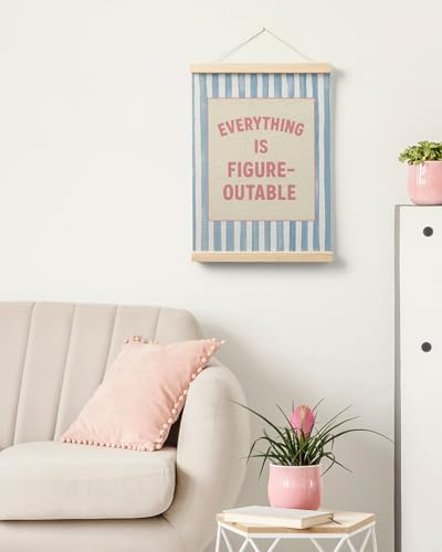 FGFK Preppy Pink and Blue Everything Is Figureoutable Inspirational Framed hanging Canvas wall art Poster Prints office