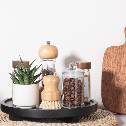 Round Decorative Tray Wood Bathroom Counter Organizer Farmhouse Kitchen Decor / Black / Set of 10
