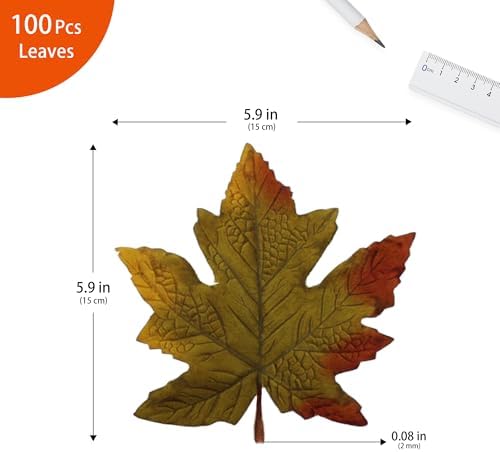 100 Pcs Artificial Maple Leaves Bulk (Large-Leaf Green)
