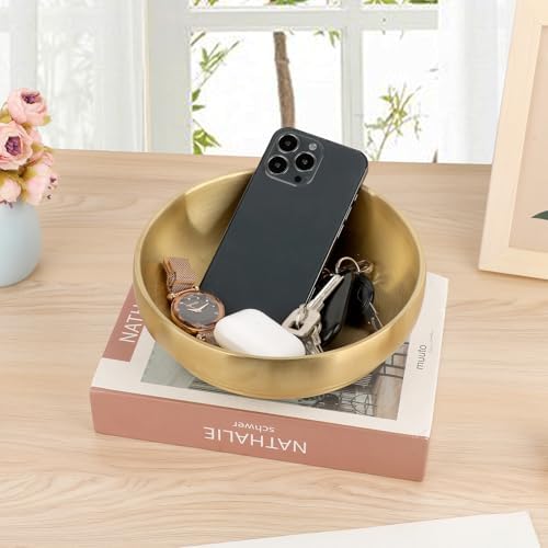 Key Bowl for Entryway Table Decorative Bowl Key Dish for Organizing Tabletop / 7.4 Inches / Gold