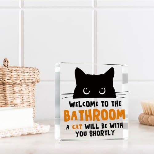 Welcome to the Bathroom Funny Sign，Black Cat Decor, Cat Bathroom Acrylic Decor，Home Decor Creative Gift For Women Men，Funny Decorate Retro for Home Toilet