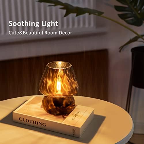 ONEWISH Mushroom Lamp Small Vintage Table Lamp for Bedroom Set of 2, Nightstand Bedside Lamp Translucent Glass