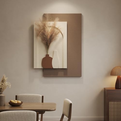 Cuspin Boho 3D Textured Wall Art, Neutral Artwork for Walls with Pampas
