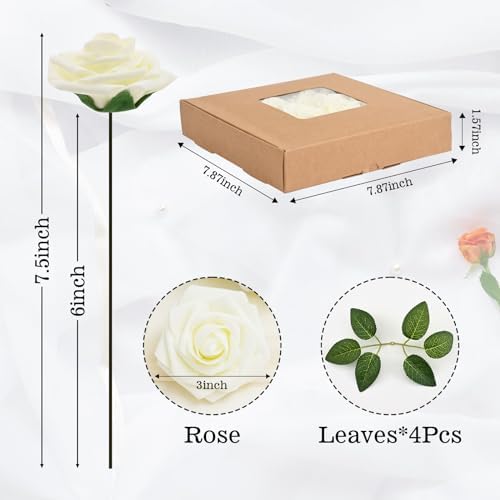 BLEUM CADE 16Pcs Artificial Flowers Fake Foam Roses with Stems for Wedding
