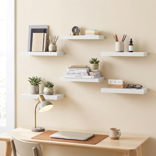 Fixwal Floating Wall Shelves for Decor (White Set of 6, 15.7 Inch)