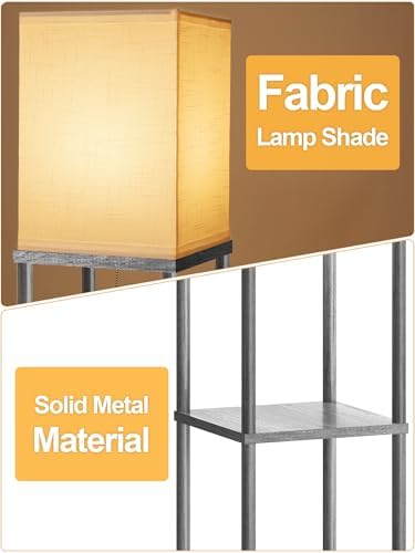 Floor Lamp with Shelves for Living Room, Shelf Floor Lamp with 3 CCT LED Bulb, Corner Display Standing Column Lamp