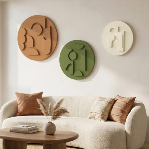 3D Textured Round Modern Abstract Boho Wall Art for Living Room, 3 Piece