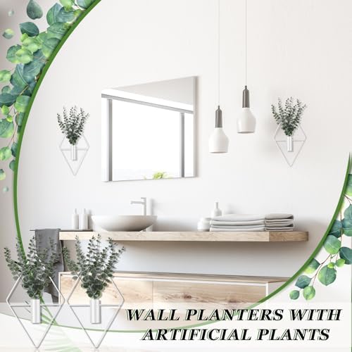 Jexine 2 Pcs Hanging Artificial Planters Wall Decor, White, Eucalyptus