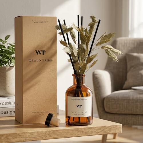 WEALD TRIBE Bamboo Scent Flower Reed Diffuser Set for Bathroom Air Fresheners, Oil Diffuser Sticks | 4.0 fl oz Home