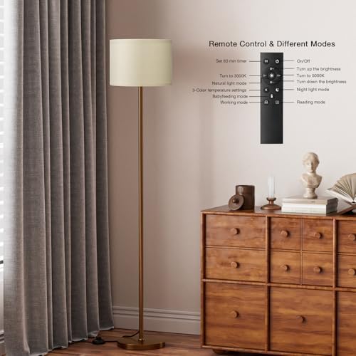 Ambimall Floor Lamps for Living Room with Remote Control and Stepless Dimmable Colors Temperature & Brightness, 9W Bulb