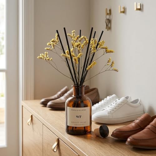 WEALD TRIBE Reed Diffuser Set for Bathroom Air Fresheners, Oil Diffuser Sticks with Flower | Lemongrass Scent 4.0 fl oz