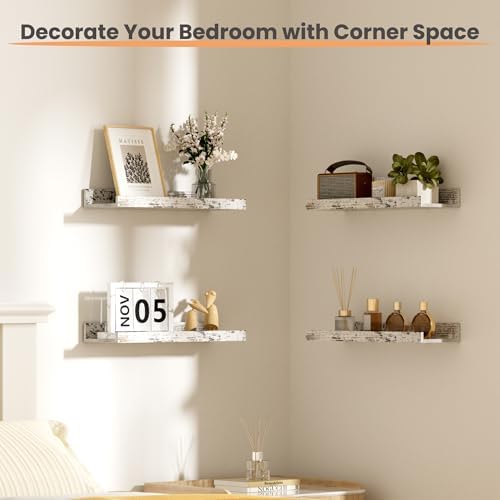 upsimples Floating Shelves for Wall Decor Storage Rustic White,6Pcs 15.7''