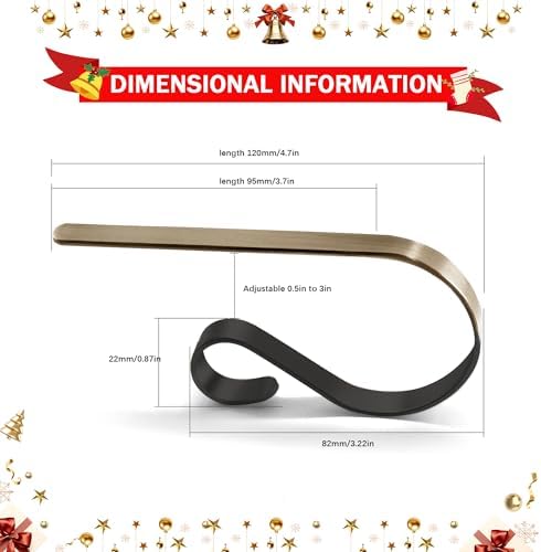 TAROSE Stocking Holders for Mantle, Christmas Stocking Holder Set of 6, Mantle Stocking Hanger Fireplace Hooks for Christmas Party Decoration Supplies(Brass)