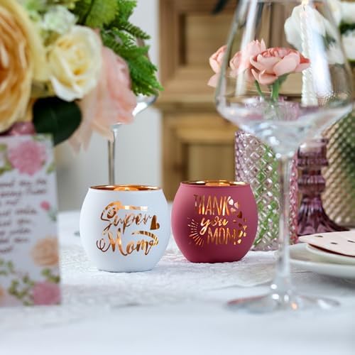Birthday Gifts for Mom, Delicate Mother Gifts from Daughter Son, Engraved Glass ealight Votive Candle Holder Pink, Mothers Day Christmas Birthday Gifts for Mom, Ideas 6PCS