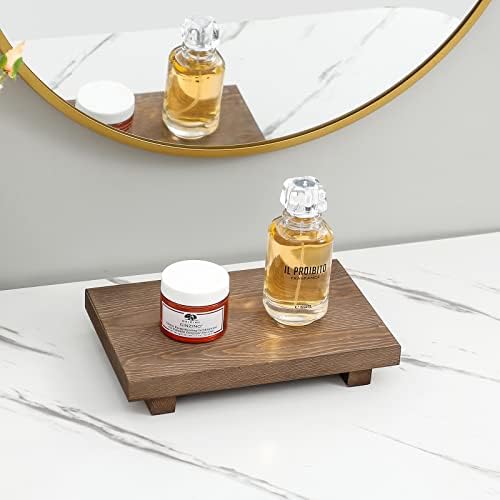 Bathroom Counter Organizer Wood Pedestal Stand Farmhouse Decorative Tray Soap / Walnut / 9 x 6 x 1.6