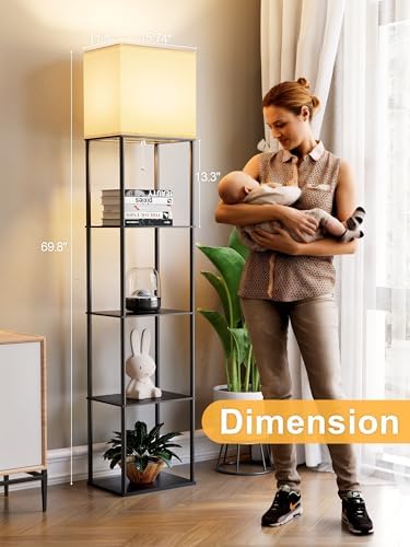 Large Floor Lamp with Shelves, 5-Tier Tall Floor lamp with for Living Room, Shelf Floor Lamp with 3 CCT LED Bulb