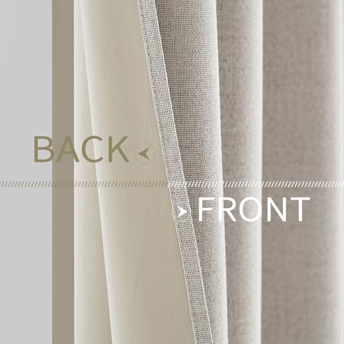 MIULEE 100% Blackout Linen Curtains for Bedroom 52x96 Inches Cream White